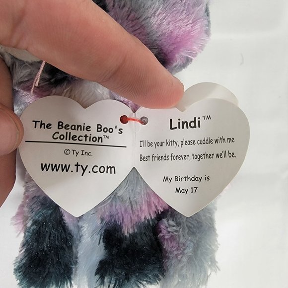 2017 Ty Beanie Boos - Lindi Pink & Grey Tabby Cat - Soft Plush Stuffed Toy 6" - Picture 7 of 11